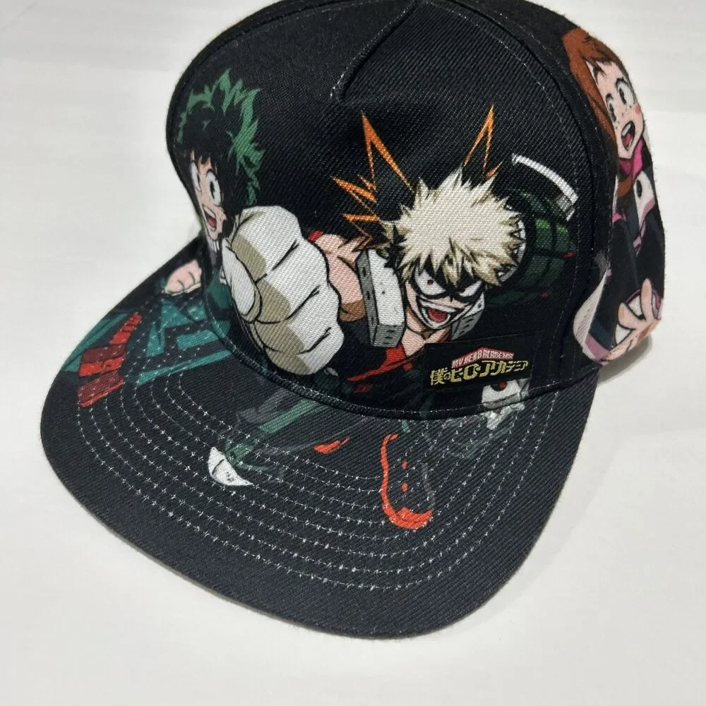 My Hero Academia Anime Snapback Hat Black Character Print OSFM Adjustable Cap